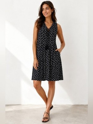 Old Navy Maternity Dress Med Black Geometric Diamond Print Sleeveless Tassel Tie