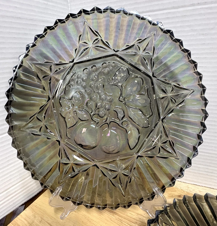 2 Platos Federal Vidrio 11" Ahumado Iridiscente Carnaval Hermoso Brillo Foto 2 de 4