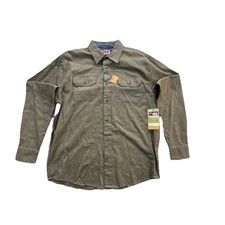 Wrangler Shirt Mens Large Khaki Flex for Comfort Twill Button Up Long Sleeve NWT