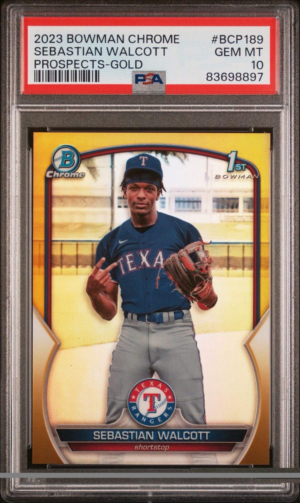 2023 1st Bowman Chrome Prospects Sebastian Walcott Gold Refractor /50 PSA 10