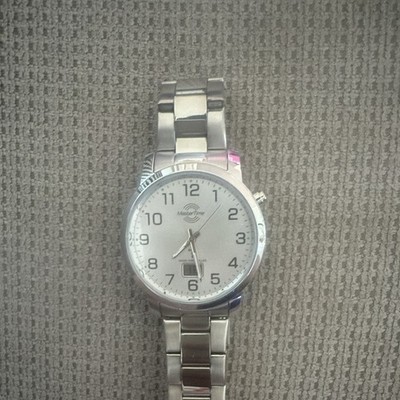 Master Time Herren Funkuhr Quarz Analog Edelstahl Silber Weiß