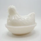 Vintage Hazel Atlas Hen On A Nest White Milk Glass Lidded Dish
