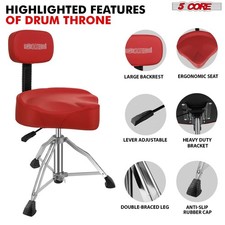 5 Core Drum Throne 4" Padded Stool w Backrest Airlift Adjustable w 441Lb Capcity