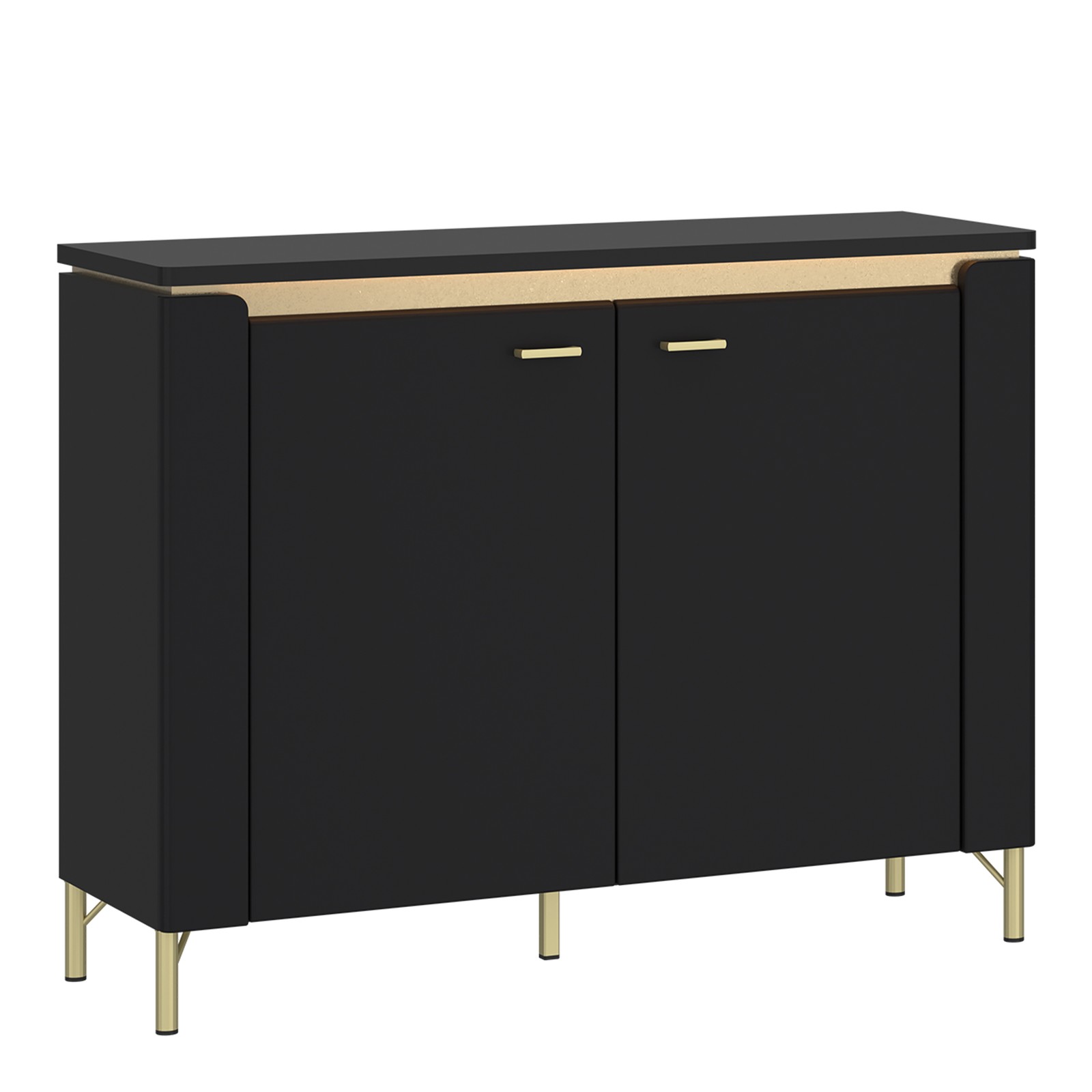 Black 2-Door Sideboard with Gold Accents - Soft-Close Storage Cabinet