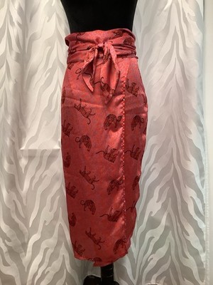 VICI Women s TYCHE Red Satin Cheetah Wrap Around Midi Skirt Size XS