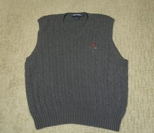 Polo Golf Ralph Lauren Sweater Vest Men XL Gray Cable Knit V Neck Vintage Crest