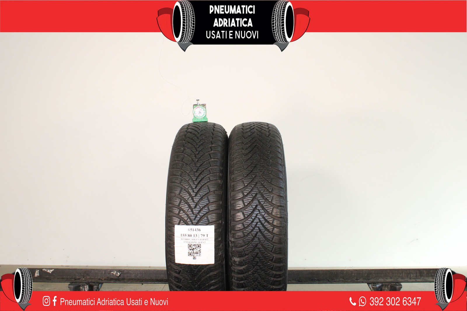 2 PNEUMATICI KUMHO 155/80 R13 4 STAGIONI GOMME USATE 81% - ADRIATICA