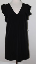 Dress Express Black Ruffle Sleeveless  V Neck Front & Back Size S - NWT's $59.90