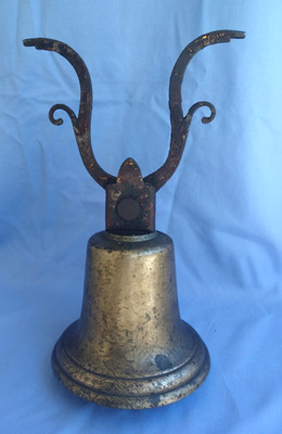 19thc Antique Brass Bell With Hand Forged Cast Iron Mount
