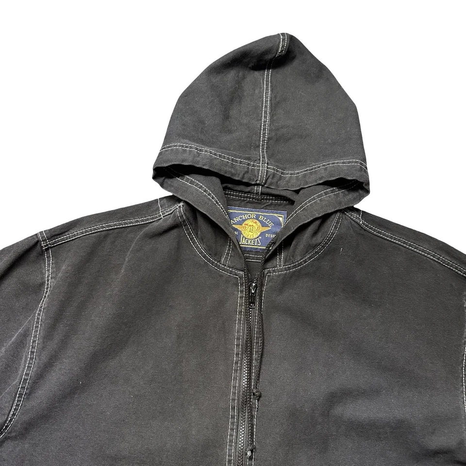 Chaqueta con Capucha de Lona Azul Anchor Hombres M Negra Cremallera Completa Algodón Pesado Y2K De Colección Foto 4 de 4