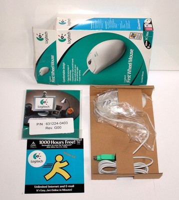 Vintage Logitech First Mouse 3-Button with USB to PS/2 Adaptor - New in Box