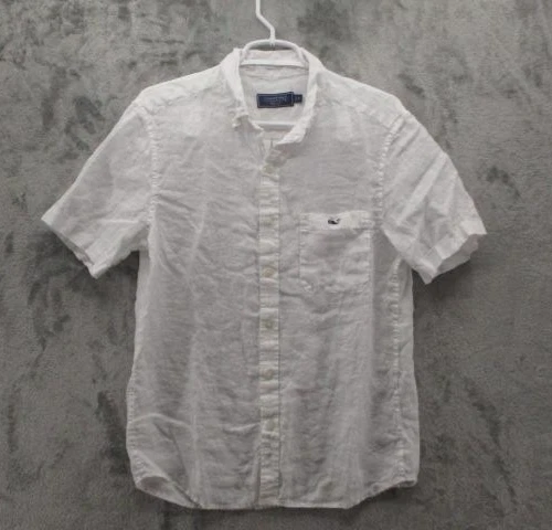 Vineyard Vines Shirt Mens Small White Linen Short Sleeve Button Down Casual