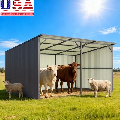 New 20'x12' Metal Livestock Shelter Run-in Shed for Cattle Horse Goat USA Stock