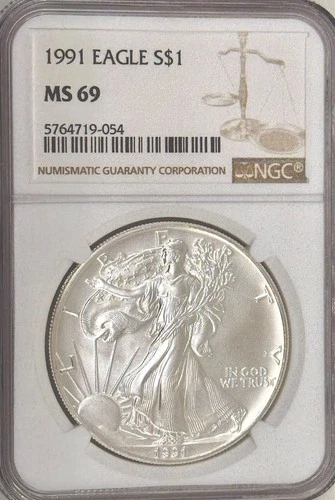 1991 American Silver Eagle NGC MS69