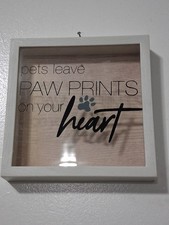 "PAW PRINTS" White Wood Art Design Frame With "glassy" Front 5 3/4 x 5 3/4