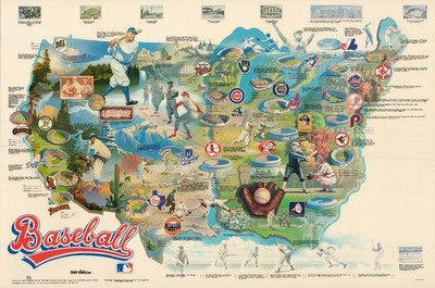 1987 World Impressions Baseball Map of the United States - Team Logos, Stadiums