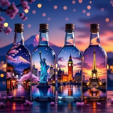 Scenery Diamond Art Kits for Adults,Villes Bouteilles 5D Diamond Painting Kits..