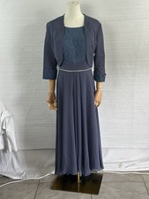 JJ s House Dusty Blue Lace Chiffon Formal Gown with Bolero Rhinestone Waist