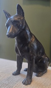 Vintage Cast Metal Dog Figurine Hollow 4" High