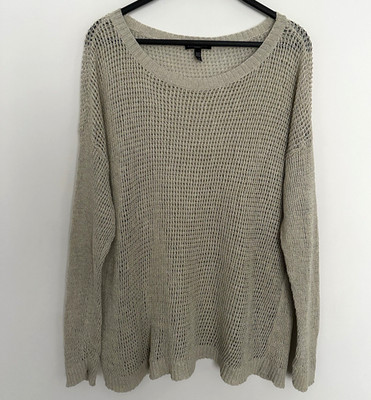 Eileen Fisher Woman 2X Linen Wool Open Knit Beachy Sweater Stretch Knit Top