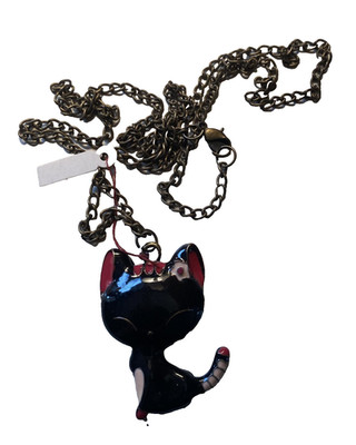 Black Cat Necklace/Pendant /bronze colored 27'' chain
