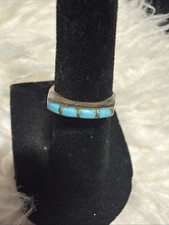 Navajo Sterling Silver Turquoise Ring Size 4 Handcrafted 60s VTG