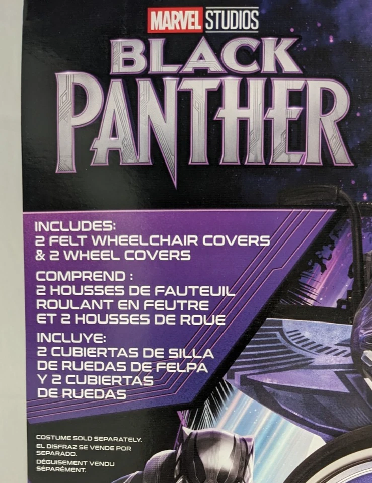 Juego de 4 piezas de disfraz de funda para silla de ruedas para niños PANTERA NEGRA Marvel Halloween Jazwares Foto 2 de 4