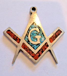 Vtg. Silver and Turquoise Masonic Pendent