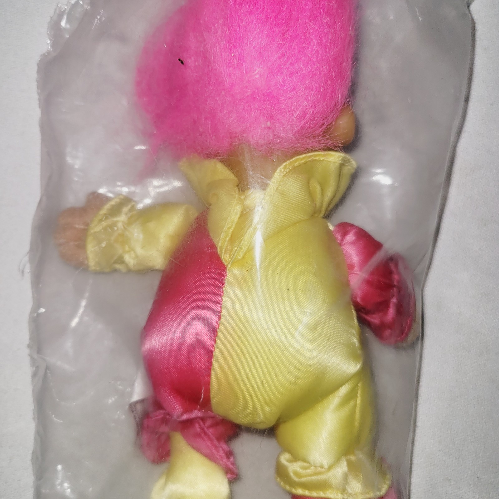 Russ Berrie Co. Troll Doll - pink and yellow Court Jester Joker Clown