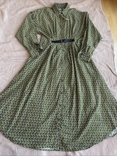 Anthropologie Green Floral Belted Corduroy Midi Shirt Dress, Size 8