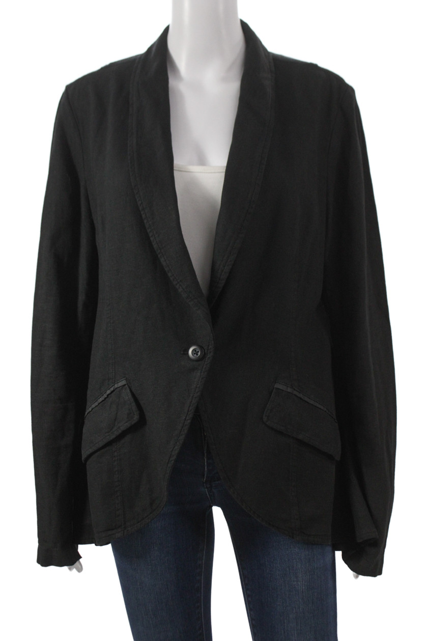 Free People Womens Black Linen Viscose Blazer Button V Neck Long Sleeve Size MFree Shipping in US $100+ Orders | $6.95 Orders Below