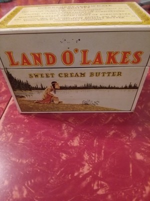 Vintage Land O' Lakes Sweet Cream Butter Metal Tin Recipe Box Native American