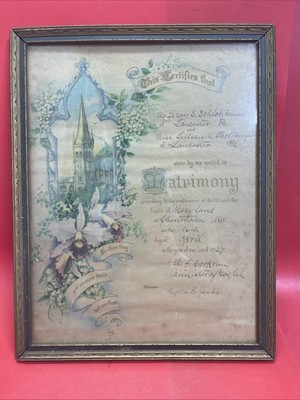 1927 Framed Marriage Certificate Lancaster PA Vintage Wedding Art