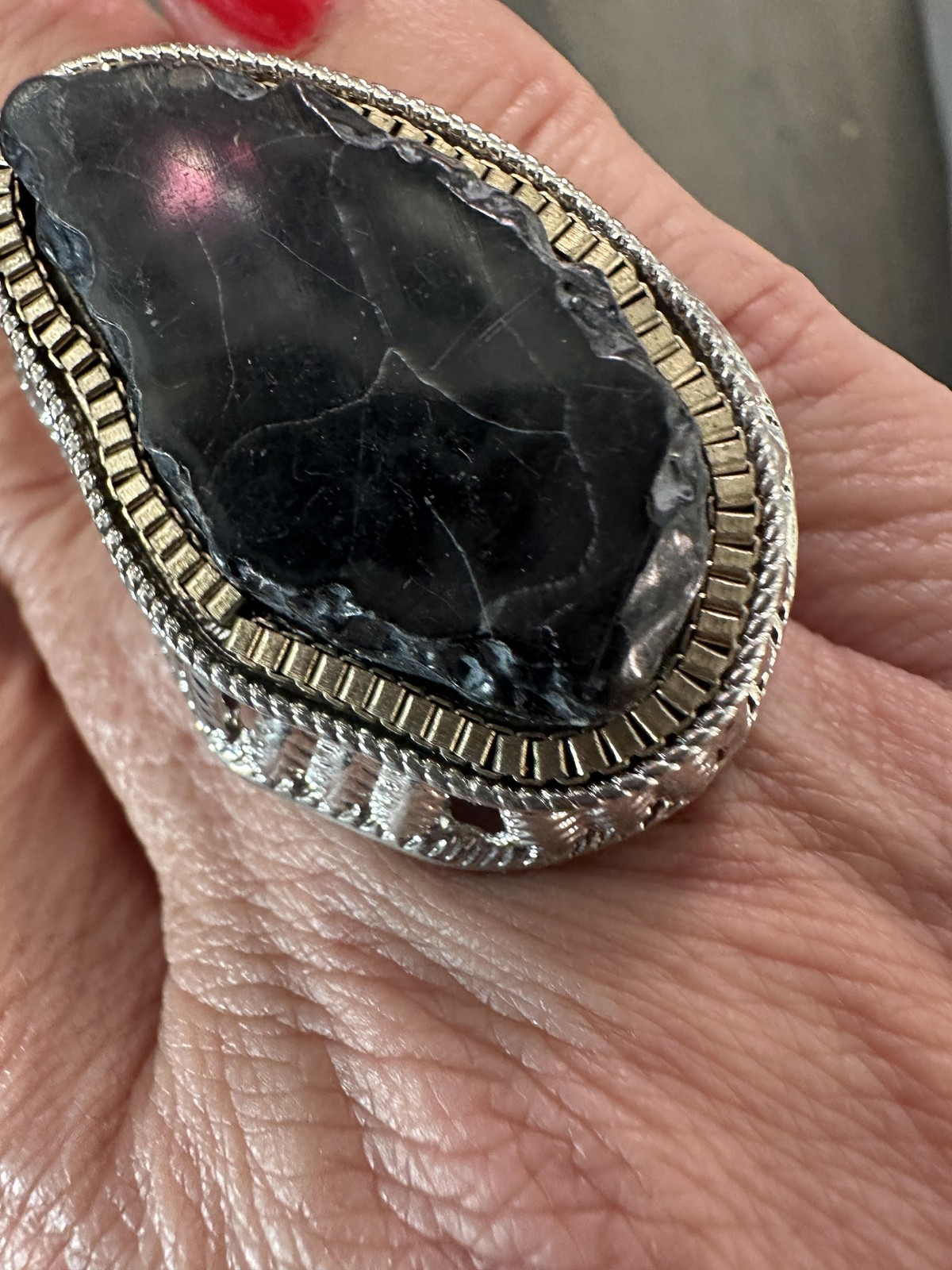 Large Black Stone Statement Stretch Ring Women Si… - image 2