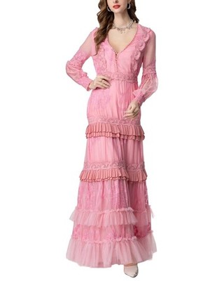 chinese dress ladies Burryco Apricot Maxi Dress for Women  46.5 inch Sleeveless Long Dress in 100% Polyester