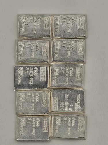 Lot of 10 Valcambi 0.999 Fine Silver 1 Gram Bullion Bars