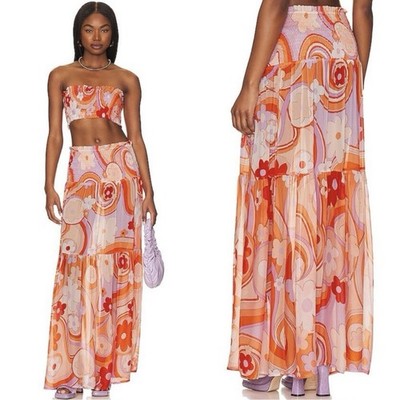 CIN CIN Vagabond Maxi Skirt in Bloom Sheer Colorful Size Medium