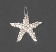 Womens Starfish Hair Clip Barrette silver Tone Clear Rhinestones Sparkle 