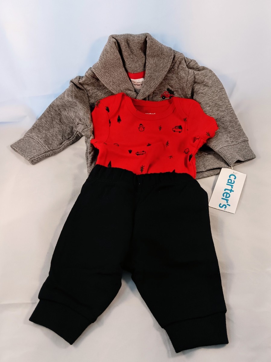 Carter's Christmas Baby Boys Piece Jacket Set (Gray/Red/Black) size Infant