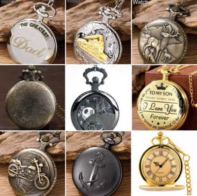 Taschenuhr Farbe Gold Silber Schwarz mit Kette Quarz Vatertag 47mm