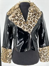 New Nwt Luxe Moda Crop Moto Faux Black Leather & Faux Leopard Fur Size Medium