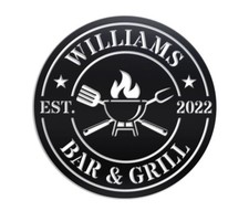 Custom Grill Metal Sign Personalized BBQ Name Wall Art Outdoor Decor