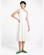 Kate Spade Twill One Shoulder Dress Womens 4 Ivory Coastal Cottagecore Boho Twee