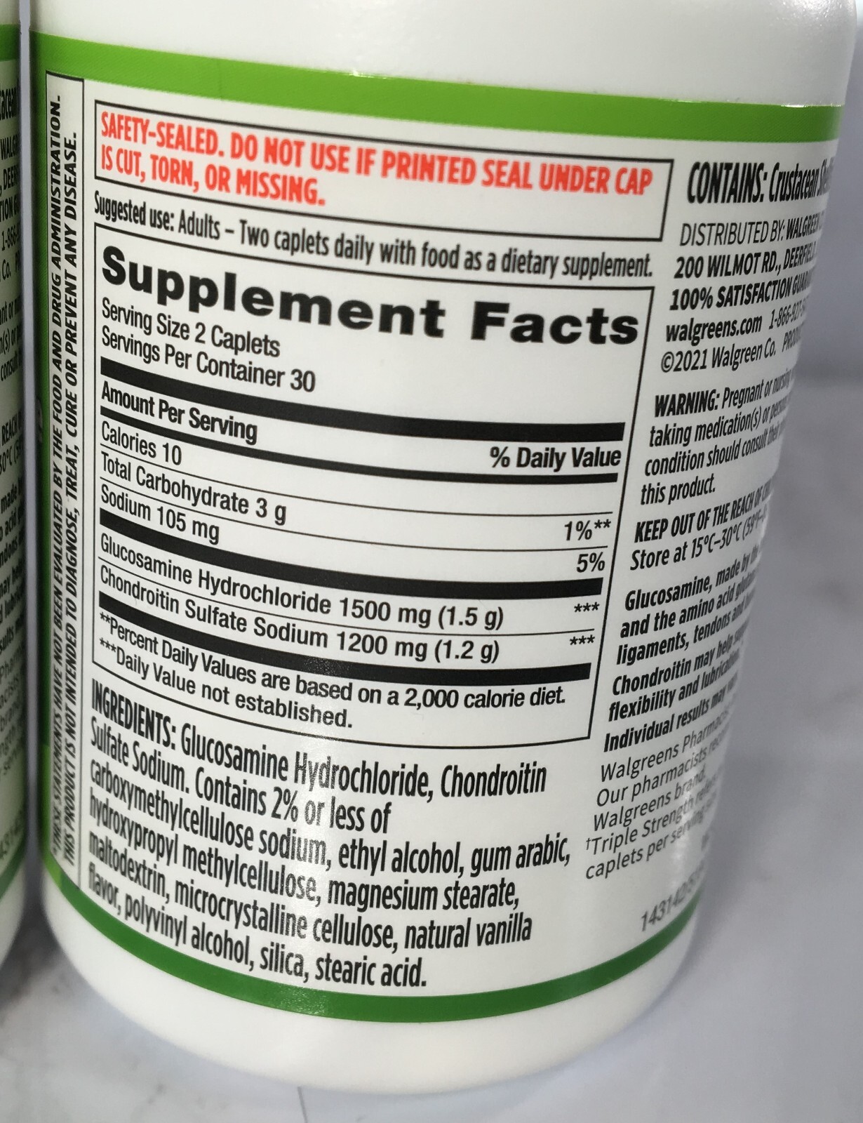 Walgreens Glucosamine HCL Chondroitin Sulfate 2 Pack 120 Caplets Total