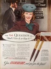 1944 Eversharp Pens Illustrated Print Ad, WWII Era Advertisement