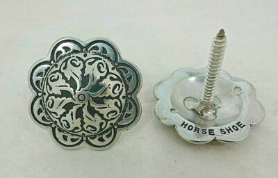 Jeremiah Watt Pair Conchos Wood Screw Saddle Black Floral Stainless Steel Horse