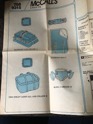 McCall s 9315 Dollbaby Sling Carrier Sleeping Bag Bassinet Pillow & Carry All
