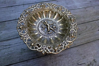 VINTAGE MASSIVER MESSING DEKORATIVER OBST EPERGNE TELLER, SERVIERSCHALE