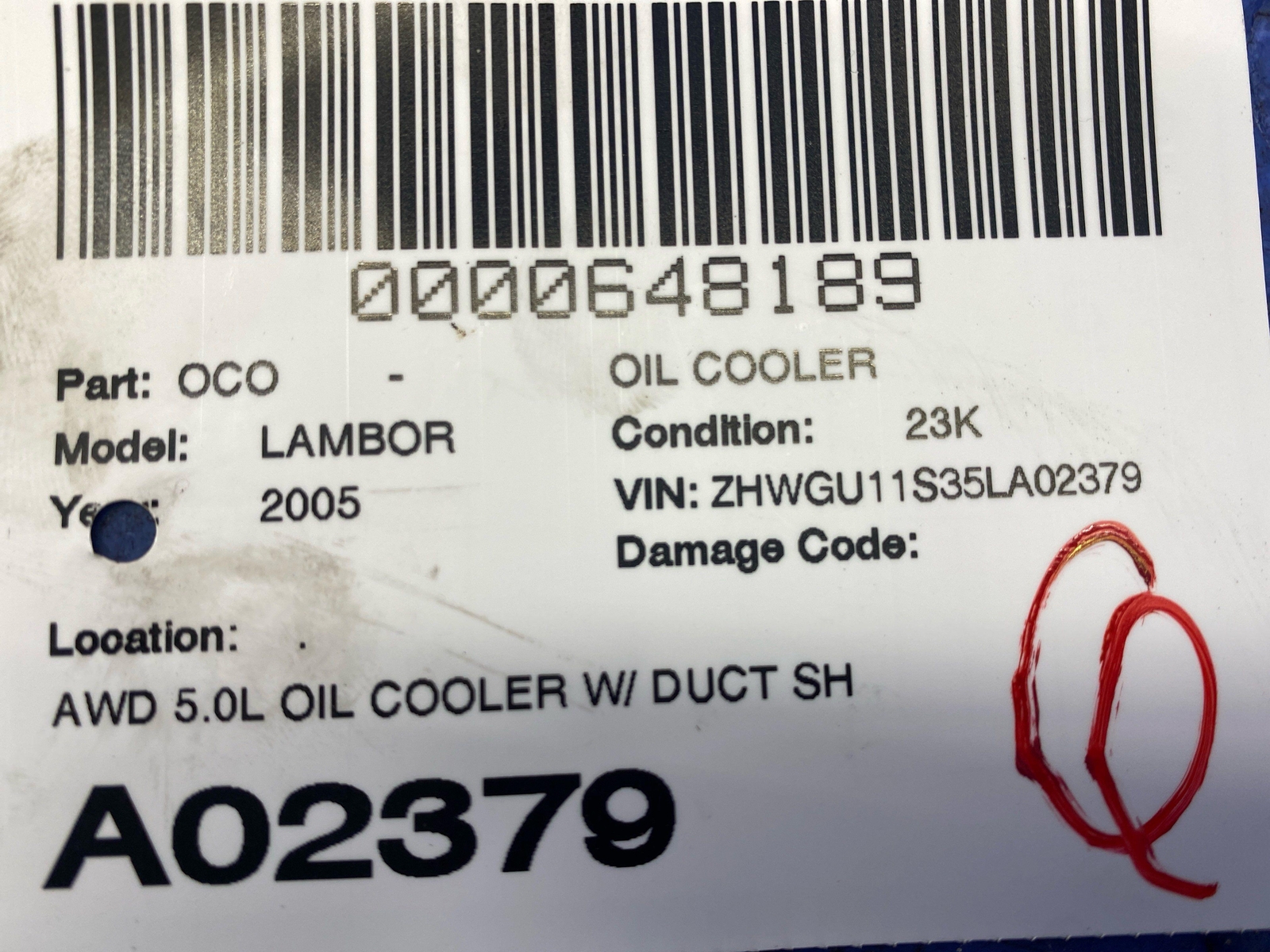 2003-2008 LAMBORGHINI GALLARDO AWD 5.0L OIL COOLER W/ DUCT SHROUD TRIM 400317025