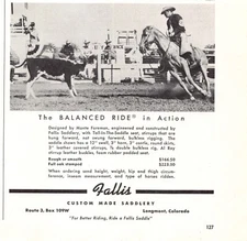 Fallis Custom Made Saddlery Balanced Ride Longmont CO 1959 Vtg Magazine Print Ad